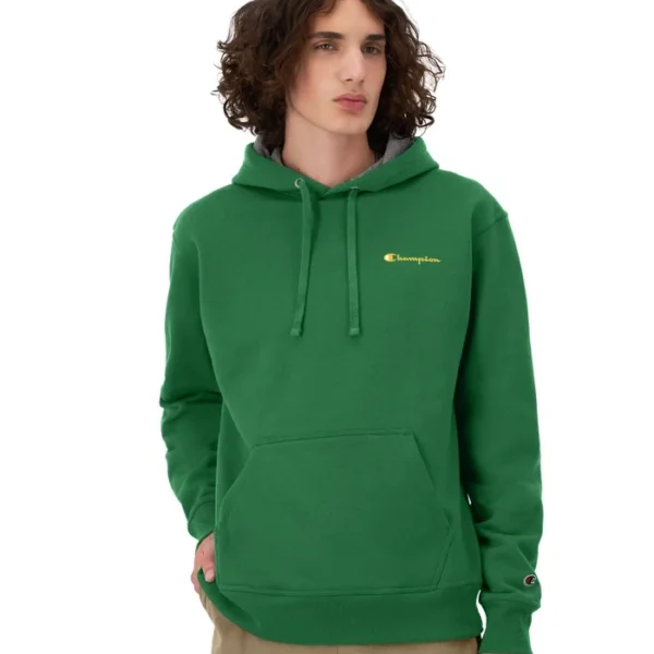 Champion Powerblend Green Hoodie, Classic Script Logo