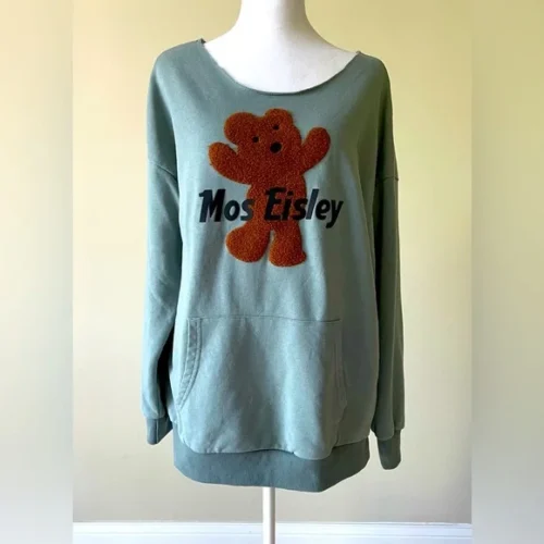 Cider Cute Bear Pale Green Long Sleeve Pocket Sweatshirt