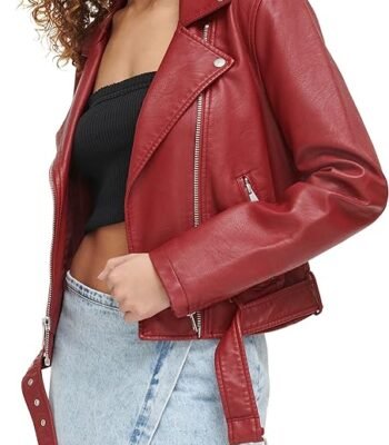 Levi's Women's Belted Faux Deep Red Leather Moto Jacket