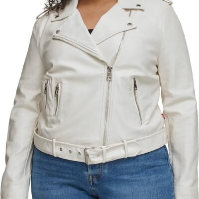 Levi's Women's Belted Faux Leather Moto White Oyster Jacket