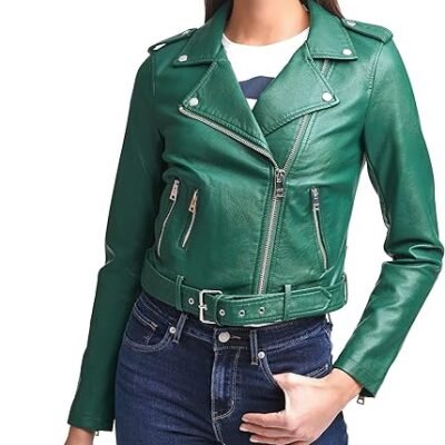 Levi's Women's Belted Faux Green Leather Moto Jacket