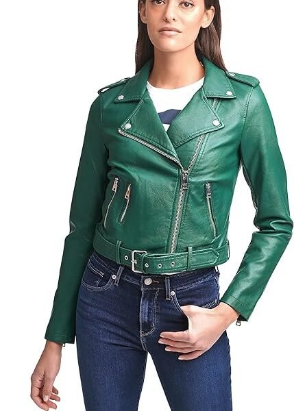 Levi's Women's Belted Faux Green Leather Moto Jacket