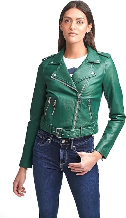 Levi's Women's Belted Faux Green Leather Moto Jacket