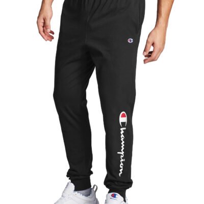 The Champion Men's Classic Jersey Graphic Script Logo Jogger Pants are a comfortable and stylish option for casual wear. Made from soft jersey fabric, these jogger pants feature the iconic Champion script logo prominently displayed, adding a touch of sporty flair. They are designed with an elastic waistband and adjustable drawcord for a secure fit, along with ribbed cuffs to ensure the pants stay in place. Perfect for lounging, workouts, or everyday wear, these jogger pants combine comfort and fashion effortlessly. Champion Men's Classic Jersey Graphic Script Logo Jogger Pants